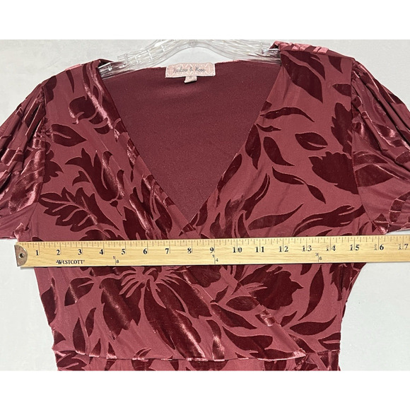 Velvet Burnout Midi Wrap Dress Size Small Mauve Floral High Low - Picture 7 of 11